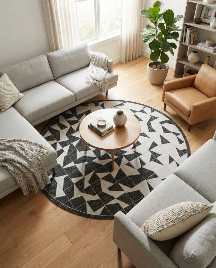 7' 10 x 7' 10 Easy-Clean Modern Indoor / Outdoor Round Rug