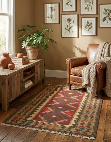 3' 3 x 4' 10 Hand Woven Kilim Maymana Wool Rug