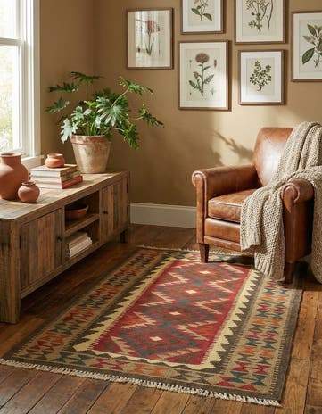 3' 3 x 4' 10 Hand Woven Kilim Maymana Wool Rug
