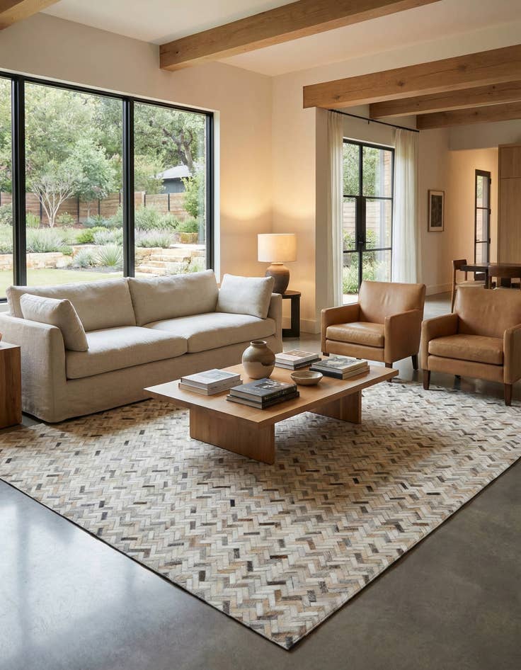 Detail image of  8' 1 x 9' 5 Cowhide Leather Rug