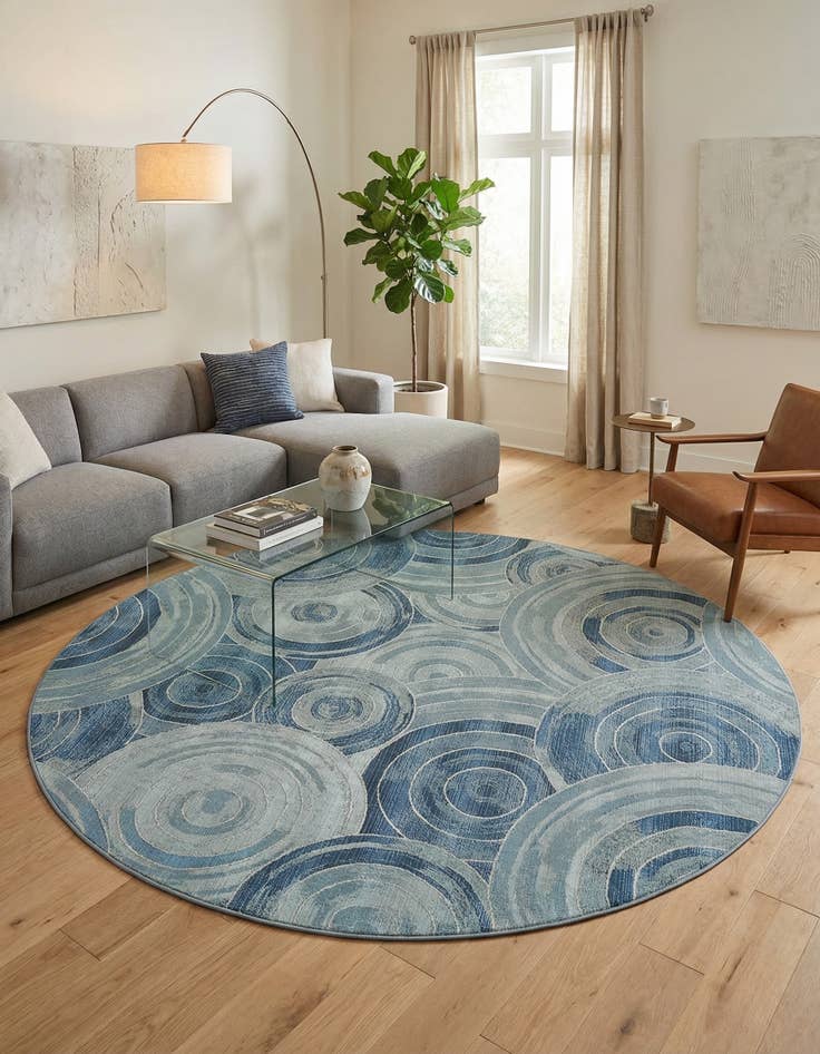 Detail image of 8' x 8'  Washable Modern Indoor / Outdoor Round Rug