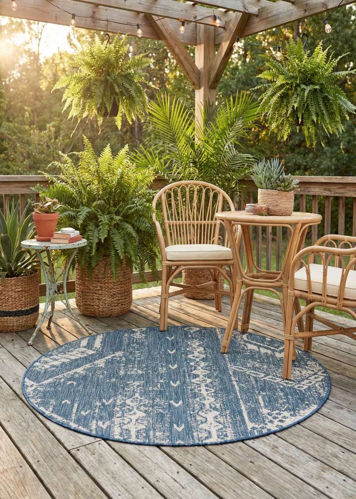 4' x 4' Easy-Clean Bohemian Indoor / Outdoor Round Rug