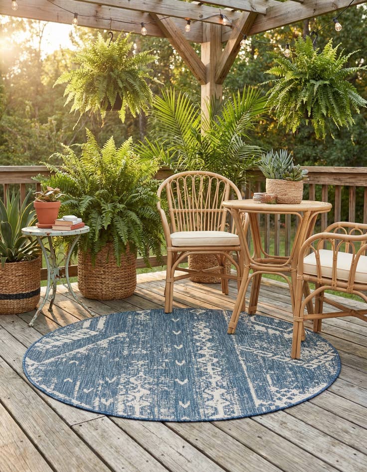 Detail image of 4' x 4' Easy-Clean Bohemian Indoor / Outdoor Round Rug