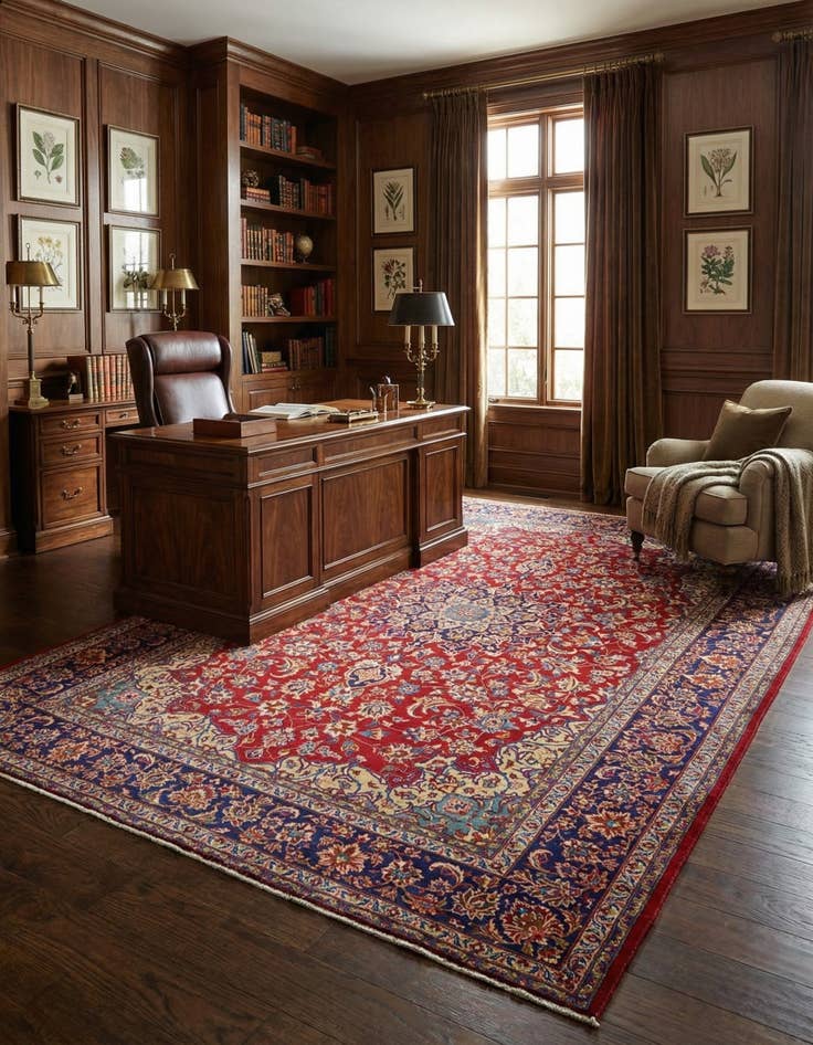 Detail image of 9' 8 x 13' Hand Knotted Isfahan Persian Wool Rug