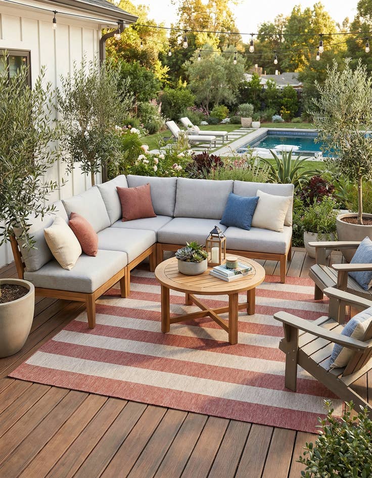 Detail image of 10' x 10'  Washable Striped Indoor / Outdoor Square Rug