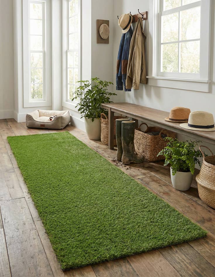 Detail image of 2' 7 x 8'  Washable Grass Indoor / Outdoor Runner Rug