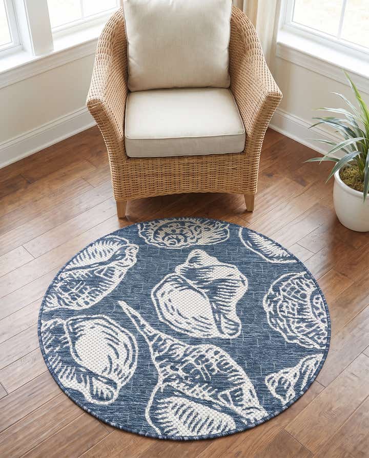 3' x 3' Easy-Clean Coastal Indoor / Outdoor Round Rug