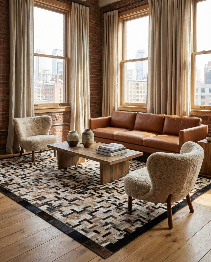 Detail image of 4' 11 x 7' 11 Cowhide - Patchwork Rug