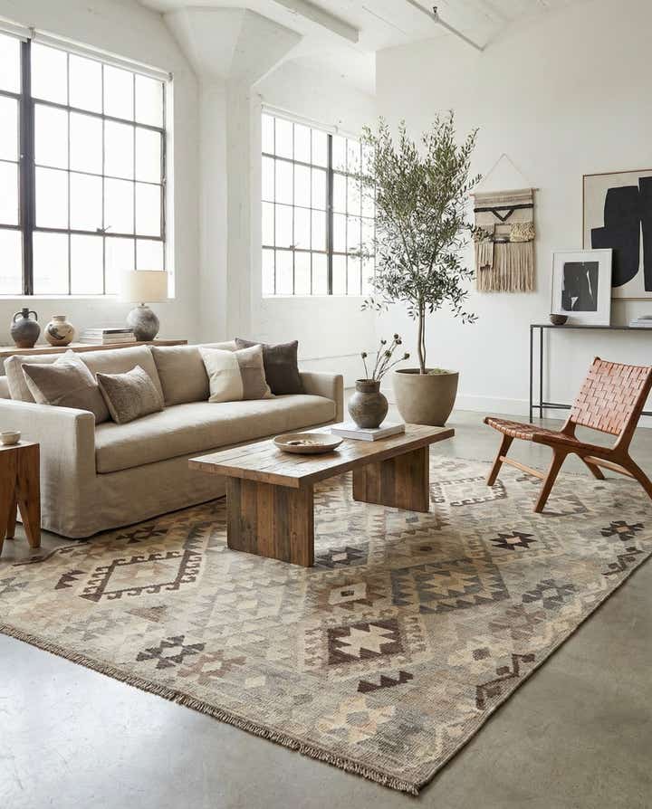 5' 9 x 7' 11 Hand Woven Kilim Maymana Wool Rug