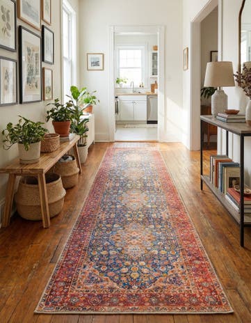 Navy Blue Washable Timeless Runner Rug