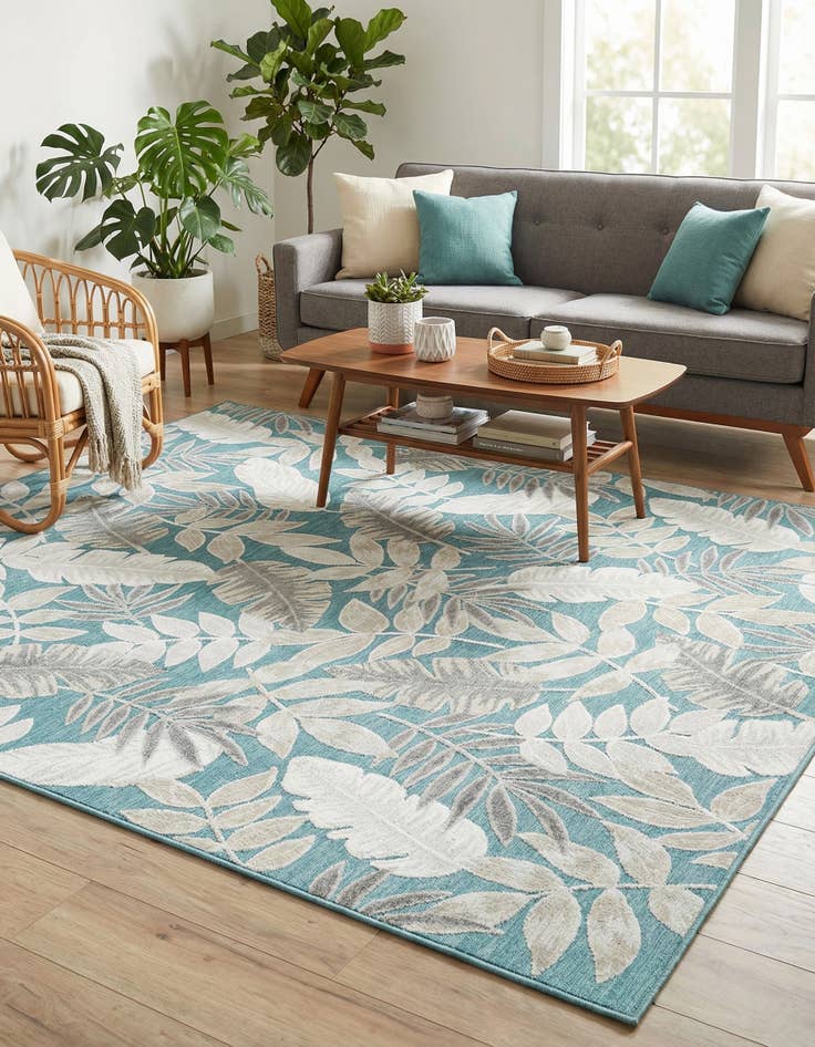 Detail image of  8' 2 x 10'  Washable Botanical Indoor / Outdoor Rug