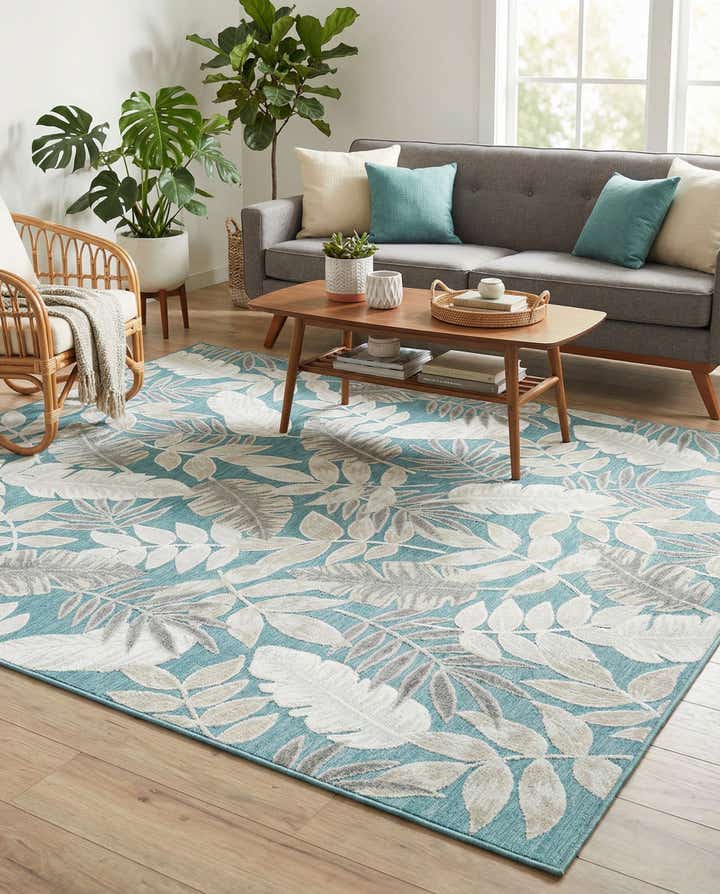 8' 2 x 10' Easy-Clean Botanical Indoor / Outdoor Rug
