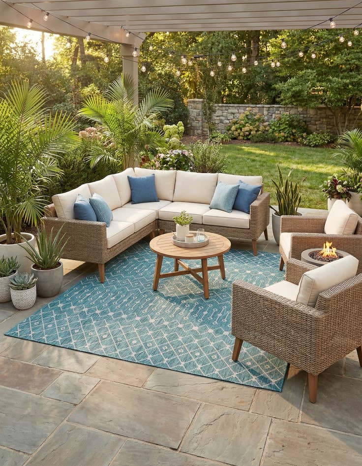 Detail image of  10' 8 x 10' 8  Washable Lattice Indoor / Outdoor Square Rug