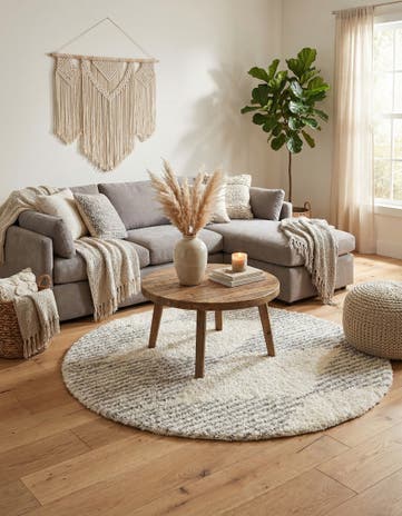 Pearl and Gray Infinity Shag Round Rug