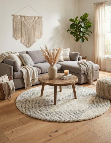 Pearl and Gray Infinity Shag Round Rug