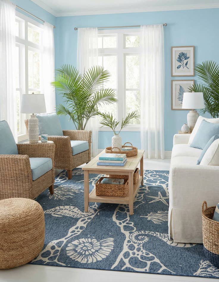 Detail image of  7' 10 x 7' 10  Washable Coastal Indoor / Outdoor Square Rug