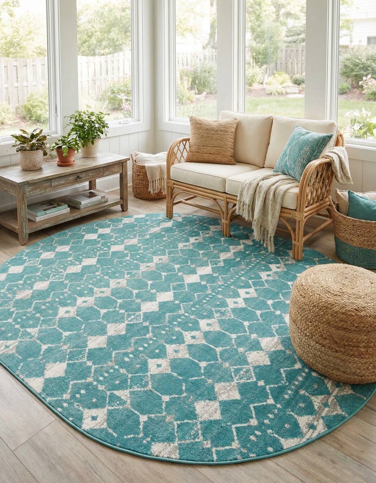 Detail image of 7' 10 x 10' Easy-Clean Lattice Indoor / Outdoor Oval Rug