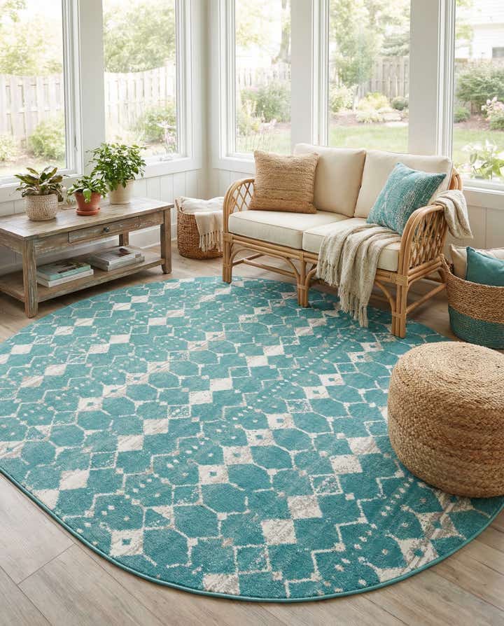 7' 10 x 10' Easy-Clean Trellis Indoor / Outdoor Oval Rug
