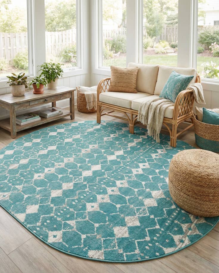 Detail image of 7' 10 x 10' Easy-Clean Trellis Indoor / Outdoor Oval Rug
