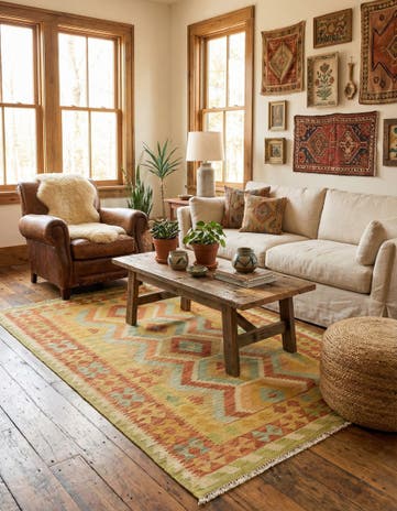 3' 10 x 5' 10 Hand Woven Kilim Waziri Wool Rug
