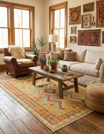 3' 10 x 5' 10 Hand Woven Kilim Waziri Wool Rug