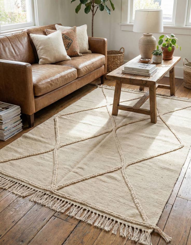 Detail image of  3' 4 x 4' 9  Hand Knotted Moroccan Wool Rug