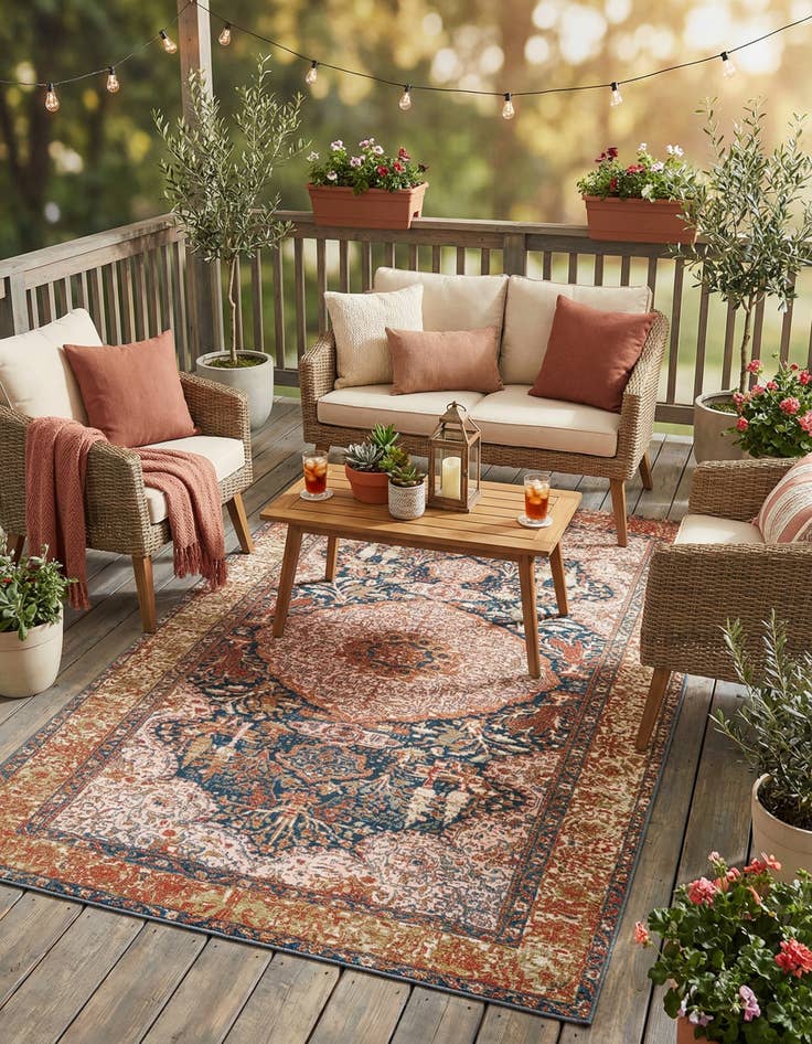 Detail image of 5' 3 x 8'  Washable Traditional Indoor / Outdoor Rug