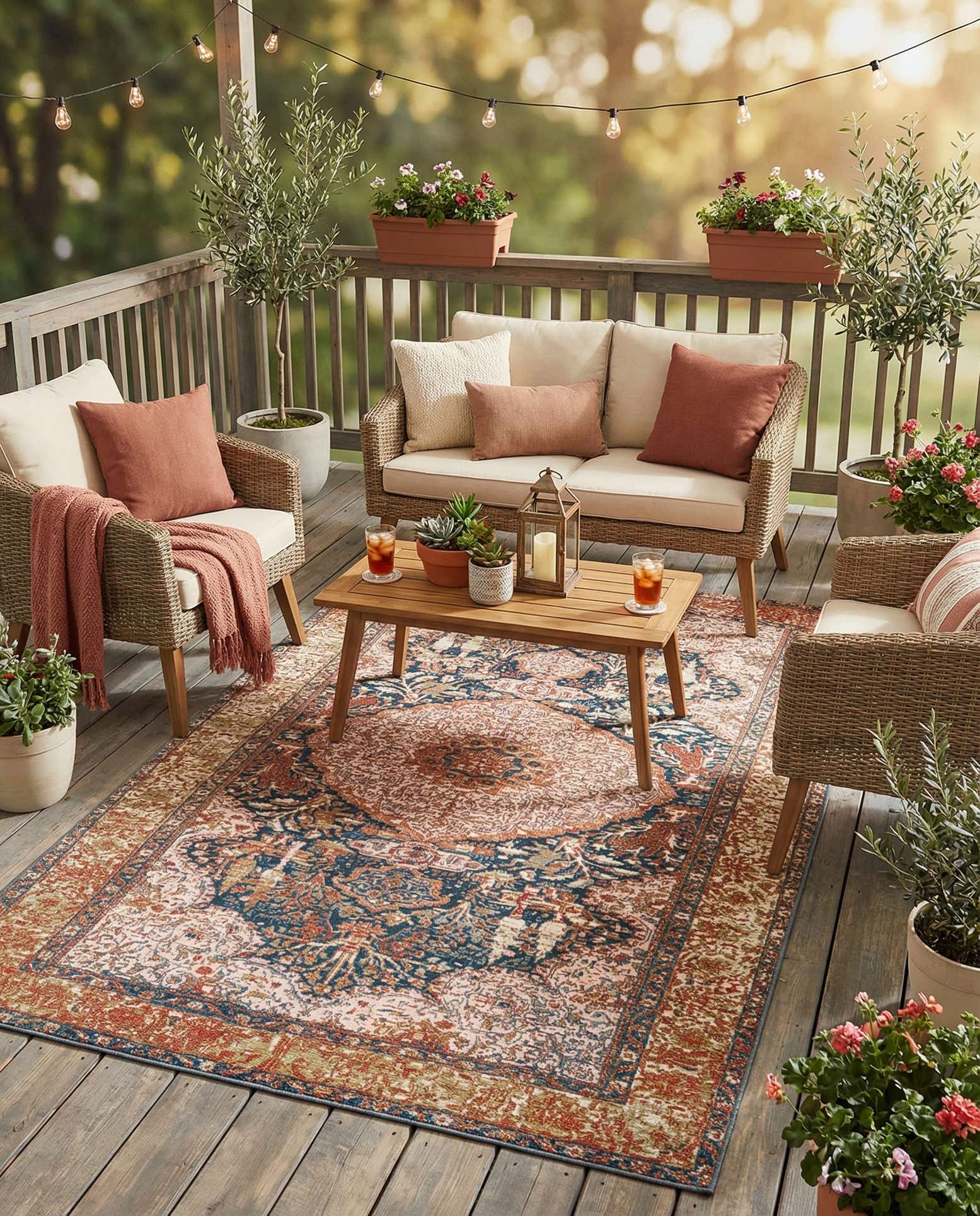 5' 3 x 8' Easy-Clean Traditional Indoor / Outdoor Rug