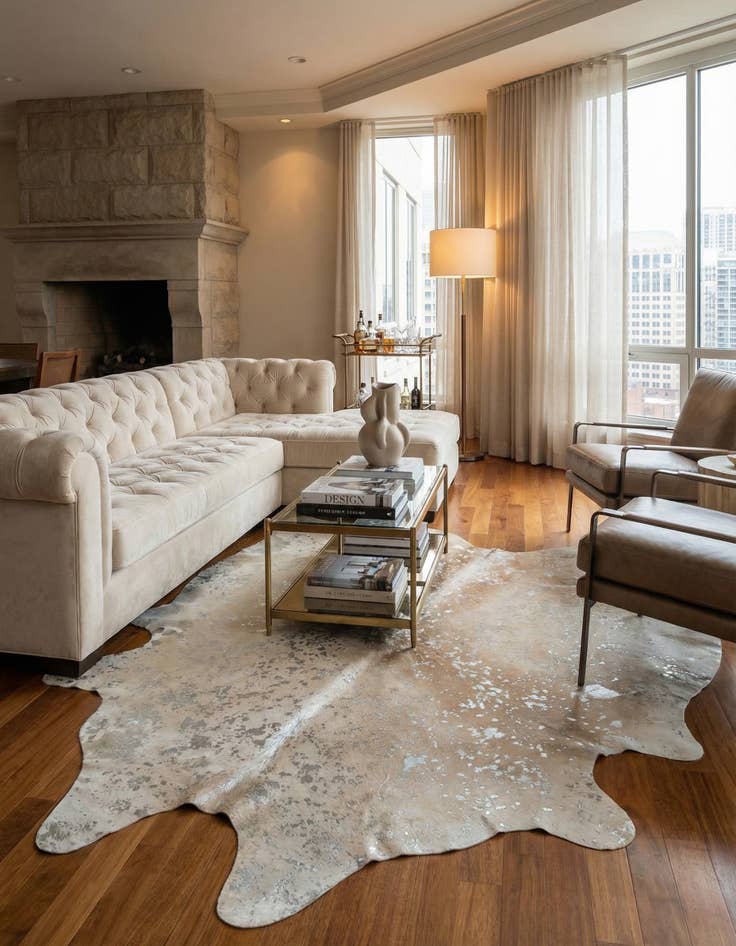 Detail image of 7' 1 x 7' 10 Cowhide Leather Square Rug