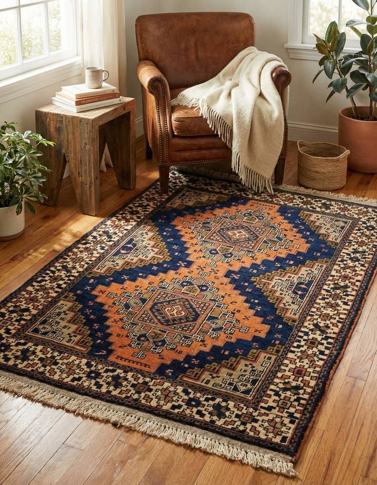 Detail image of 3' 7 x 4' 9  Hand Knotted Anatolian Wool Rug