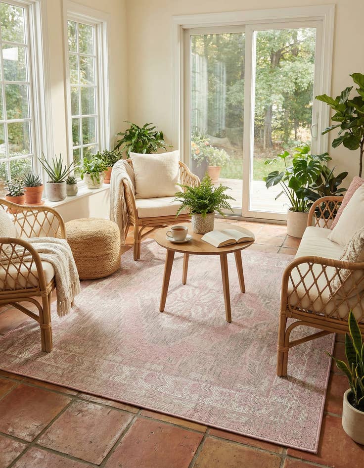 Detail image of 5' 3 x 5' 3  Washable Traditional Indoor / Outdoor Square Rug