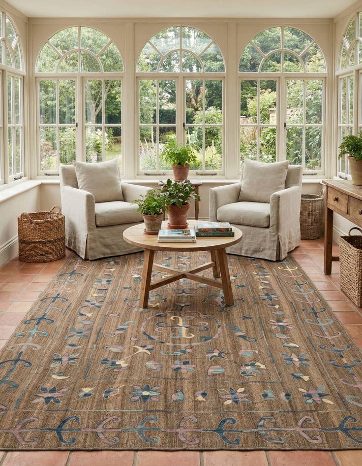 Detail image of 6' 6 x 9' 6 Hand Knotted Kilim Suzani Wool Rug