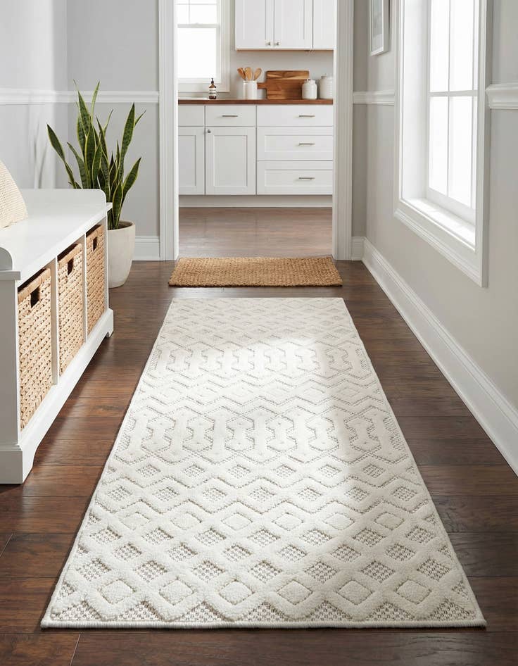 Detail image of 2' x 6'  Washable Trellis Textured Indoor / Outdoor Runner Rug