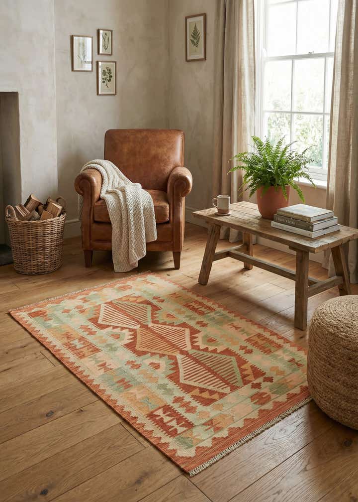 3' 2 x 5' Hand Woven Kilim Waziri Wool Rug