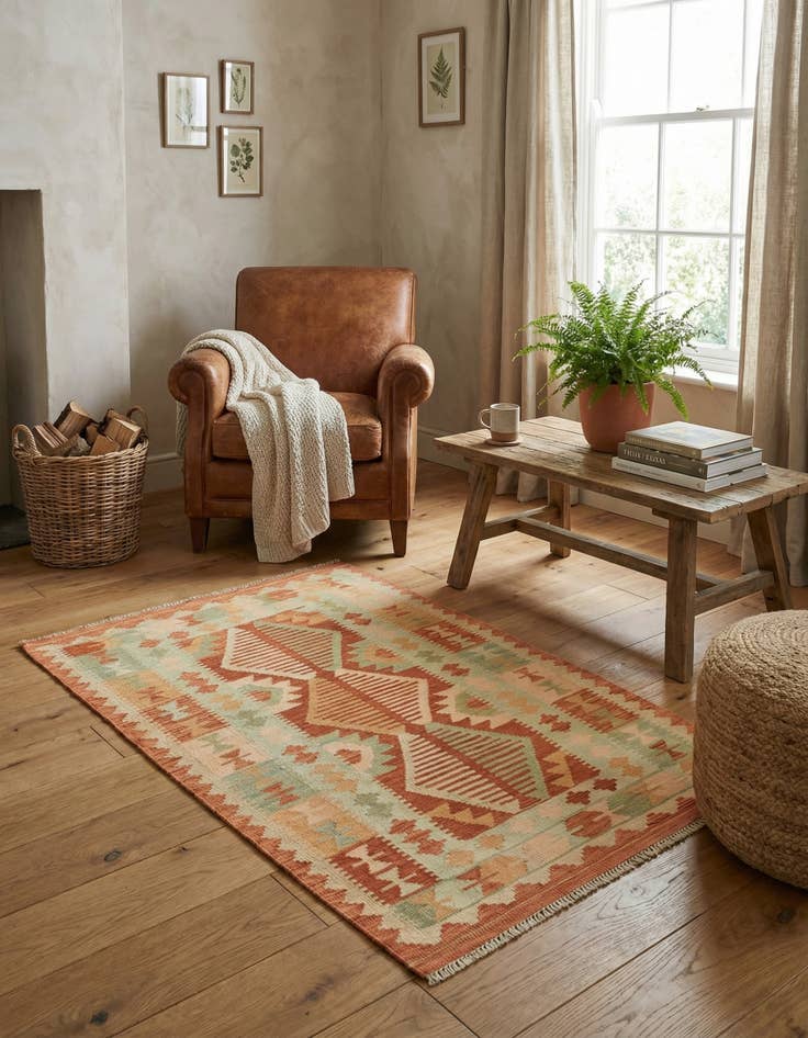 Detail image of 3' 2 x 5'  Hand Woven Kilim Waziri Wool Rug