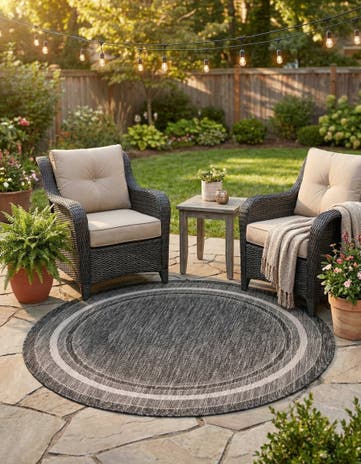 Black Easy-Clean Border Indoor / Outdoor Round Rug