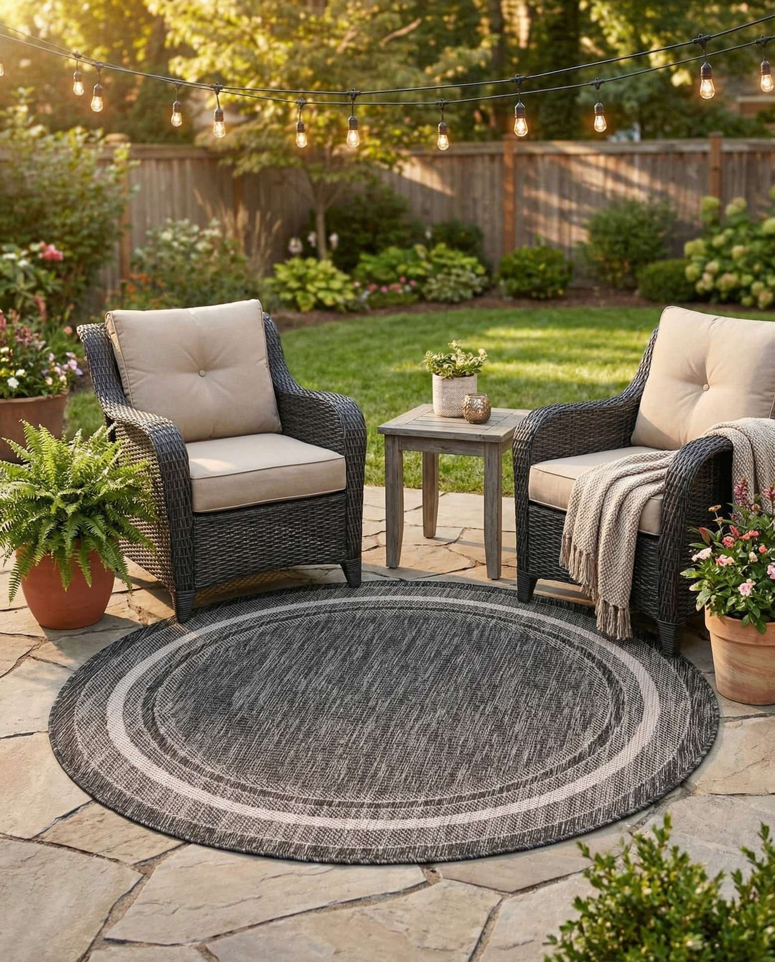 4' x 4' Easy-Clean Border Indoor / Outdoor Round Rug
