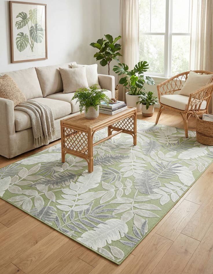 Detail image of  5' 2 x 8'  Washable Botanical Indoor / Outdoor Rug