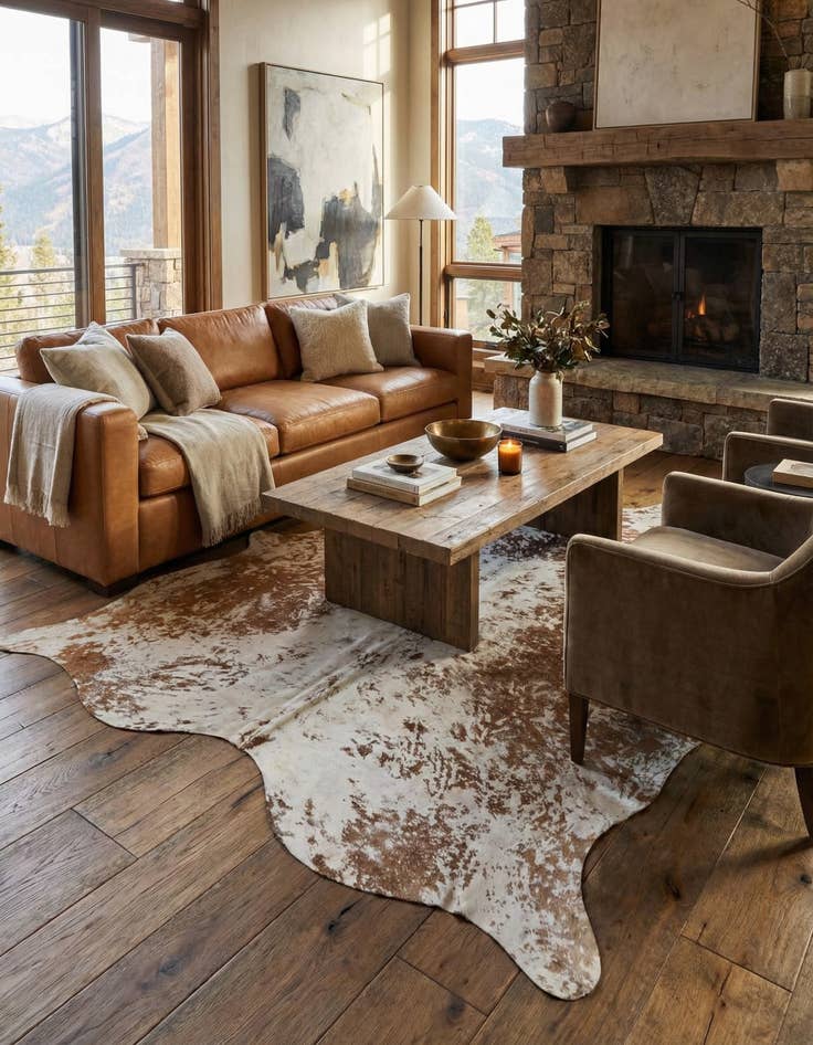 Detail image of 6' 7 x 7' 5 Cowhide Leather Rug