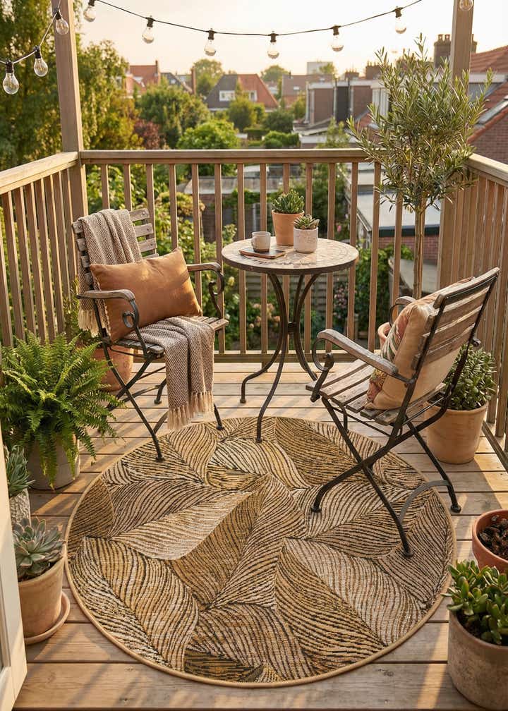 3' x 3' Easy-Clean Botanical Indoor / Outdoor Round Rug