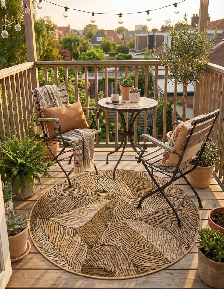 Detail image of 3' x 3'  Washable Botanical Indoor / Outdoor Round Rug