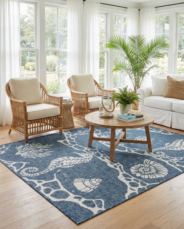 Detail image of 5' 3 x 7' Easy-Clean Coastal Indoor / Outdoor Rug