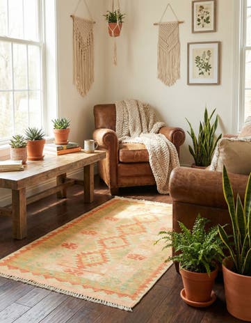 2' 6 x 4' Hand Woven Kilim Waziri Wool Rug