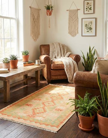 2' 6 x 4' Hand Woven Kilim Waziri Wool Rug