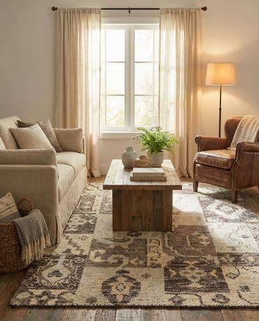 4' x 5' 8  Hand Knotted Patchwork Wool Rug