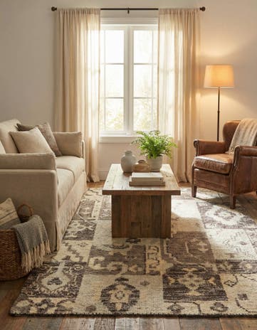 4' x 5' 8 Hand Knotted Patchwork Wool Rug