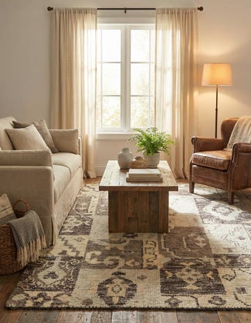 4' x 5' 8 Hand Knotted Patchwork Wool Rug