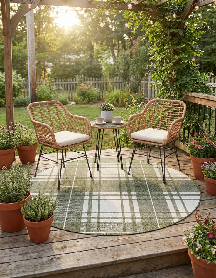 Detail image of 6' x 6'  Washable Checkered Indoor / Outdoor Round Rug