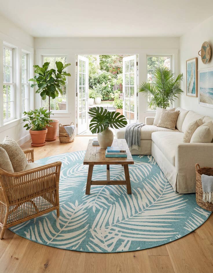 Detail image of 13' x 13'  Washable Botanical Indoor / Outdoor Square Rug