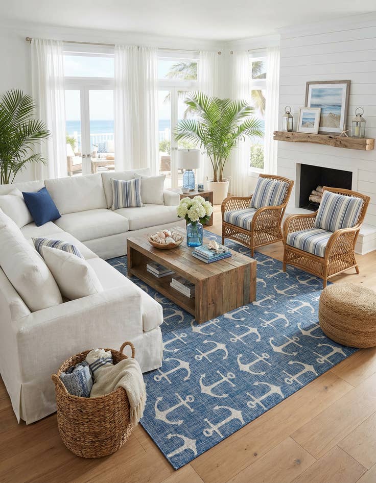 Detail image of 10' x 13'  Washable Coastal Indoor / Outdoor Rug